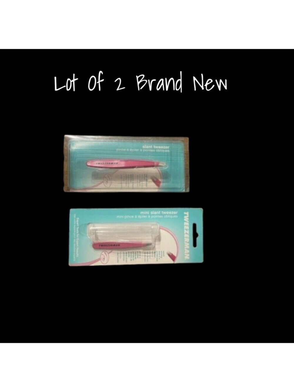Tweezerman Slant Tweezers Pink Mini & Full Size brand-new in package Lot of 2